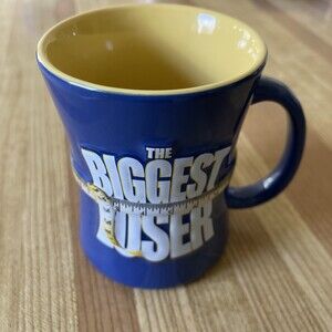 Rare THE BIGGEST LOSER TV Show Coffee 3D Cup Ceramic Glass Mug Blue & Yellow!